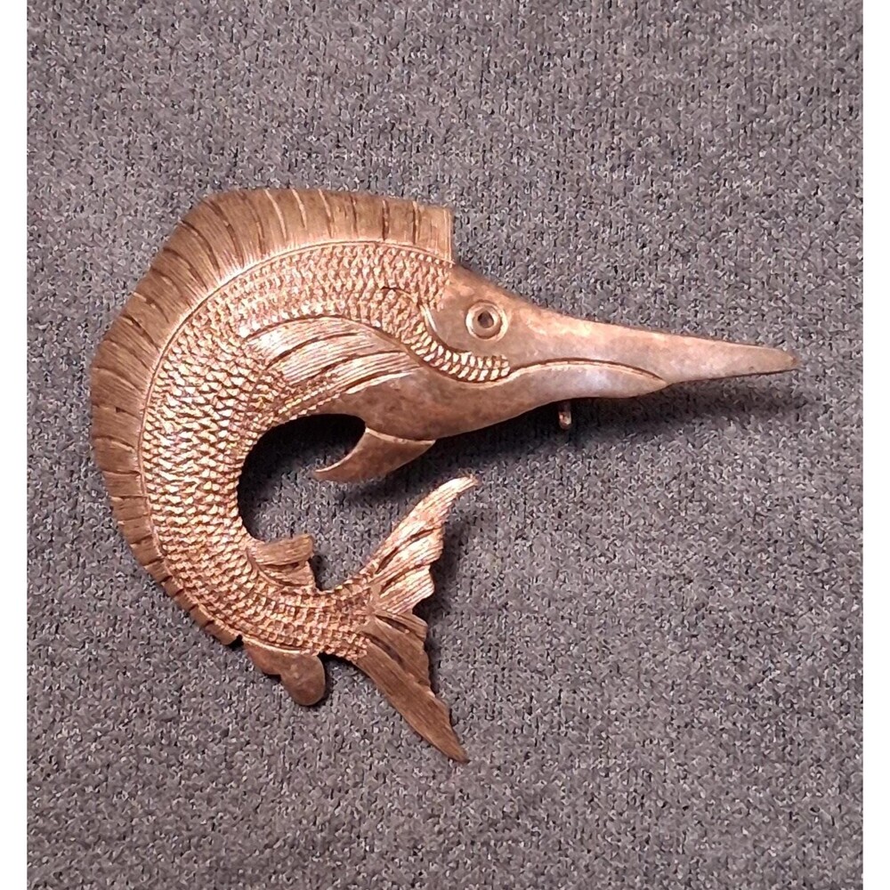 Vintage Swordfish Brooch Alpaca Silver Hecho en Mexico